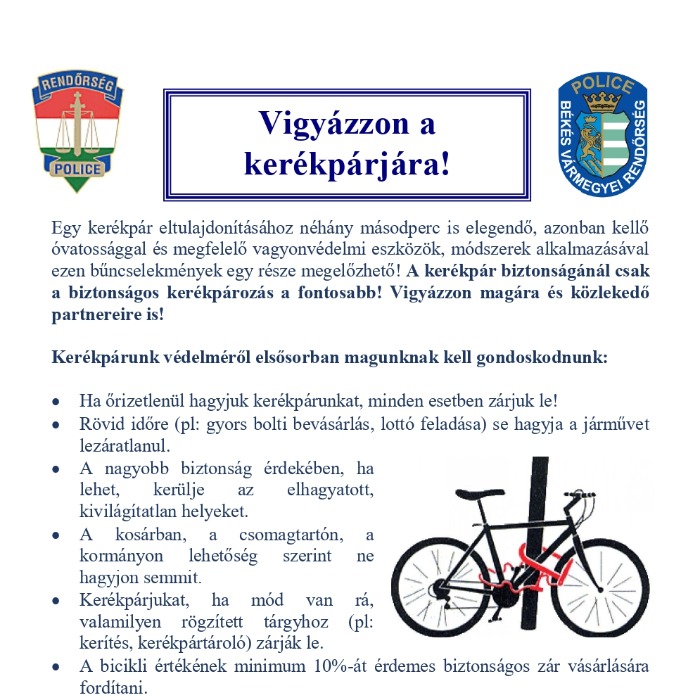 FELHÍVÁS - Vigyázzon kerékpárjára!